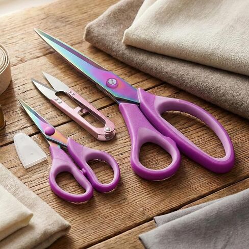 Fabric Scissors with Titanium Sharp Stainless Steel Blades and Soft-Grip Handles, Suitable for Sewing, Cutting Fabric Leather and Home Office Artist. 3-Piece Set (Purple Titanium 3) in Saudi Arabia