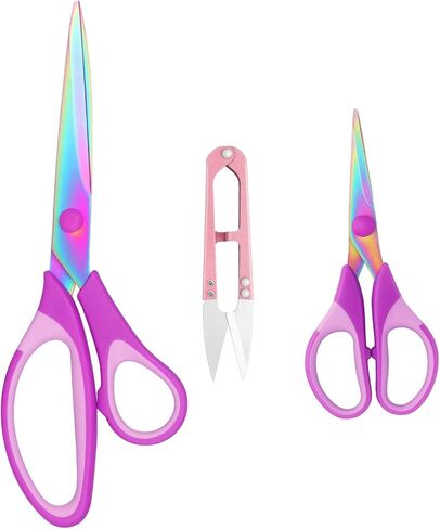 Fabric Scissors with Titanium Sharp Stainless Steel Blades and Soft-Grip Handles, Suitable for Sewing, Cutting Fabric Leather and Home Office Artist. 3-Piece Set (Purple Titanium 3) in Saudi Arabia