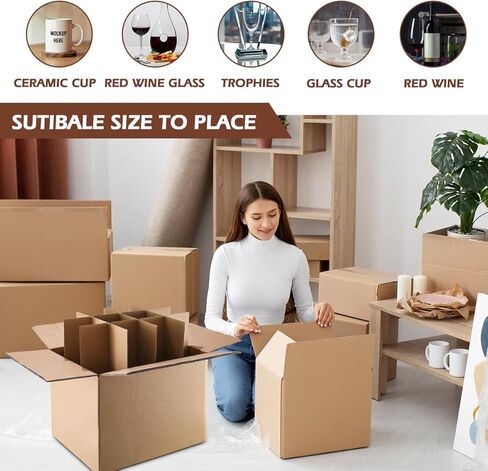 5 مجموعات من مجموعات فواصل أكواب الصناديق المتحركة، ومقسم تعبئة أطباق النبيذ الزجاجية لصناديق النقل، وفواصل من الورق المقوى لصندوق 16 × 12 × 12 بوصة (الصندوق غير متضمن) in Kuwait