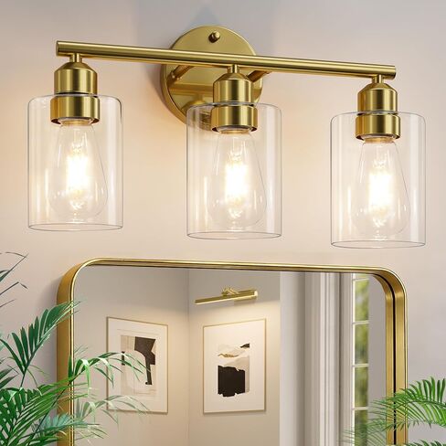 3-Light Bathroom Light Fixtures, 17.3" Black Modern Vanity Light for Bathroom Mirror, Glass Shade, Kitchen, Living Room, Bath, Metal in Saudi Arabia