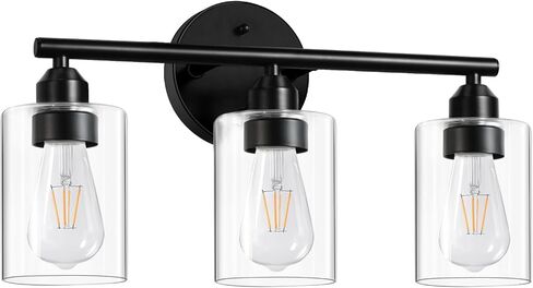 3-Light Bathroom Light Fixtures, 17.3" Black Modern Vanity Light for Bathroom Mirror, Glass Shade, Kitchen, Living Room, Bath, Metal in Saudi Arabia