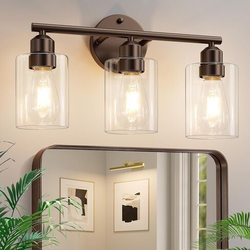 3-Light Bathroom Light Fixtures, 17.3" Black Modern Vanity Light for Bathroom Mirror, Glass Shade, Kitchen, Living Room, Bath, Metal in Saudi Arabia