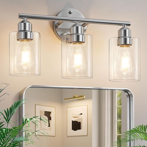 3-Light Bathroom Light Fixtures, 17.3" Black Modern Vanity Light for Bathroom Mirror, Glass Shade, Kitchen, Living Room, Bath, Metal in Saudi Arabia