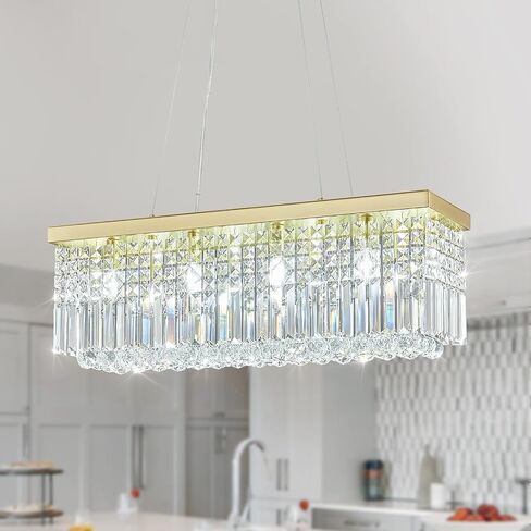 الثريات الذهبية الحديثة مستطيلة كريستال الثريا 39.37in السقف قلادة ضوء للمطبخ جزيرة غرفة المعيشة الطعام in Kuwait