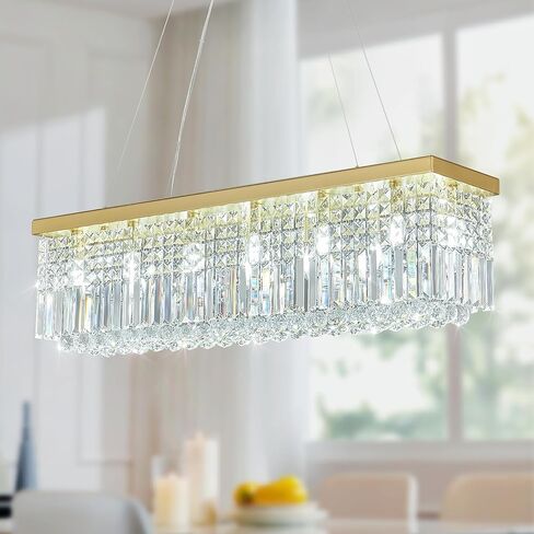 Modern Gold Chandeliers Rectangular Crystal Chandelier 39.37in Ceiling Pendant Light for Kitchen Island Living Room Dining in Saudi Arabia