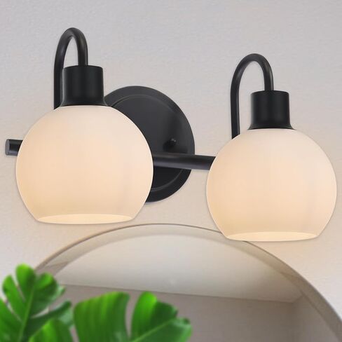 Bathroom Vanity Light with Globe Seeded Glass 2-Lights Industrial Black Wall Sconce Lighting for Foyer Hallway in Kuwait