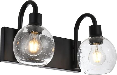 Bathroom Vanity Light with Globe Seeded Glass 2-Lights Industrial Black Wall Sconce Lighting for Foyer Hallway in Kuwait