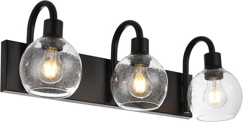 Bathroom Vanity Light with Globe Seeded Glass 2-Lights Industrial Black Wall Sconce Lighting for Foyer Hallway in Kuwait