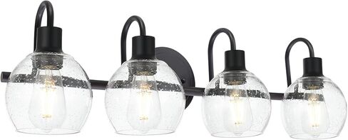Bathroom Vanity Light with Globe Seeded Glass 2-Lights Industrial Black Wall Sconce Lighting for Foyer Hallway in Kuwait