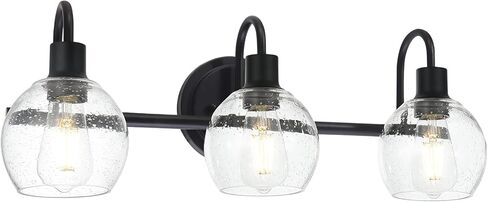Bathroom Vanity Light with Globe Seeded Glass 2-Lights Industrial Black Wall Sconce Lighting for Foyer Hallway in Kuwait