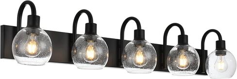 Bathroom Vanity Light with Globe Seeded Glass 2-Lights Industrial Black Wall Sconce Lighting for Foyer Hallway in Kuwait