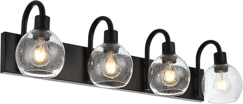 Bathroom Vanity Light with Globe Seeded Glass 2-Lights Industrial Black Wall Sconce Lighting for Foyer Hallway in Kuwait