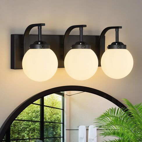 2 أضواء الحمام الغرور تركيبات الإضاءة الحديثة الرمال السوداء ضوء الغرور مع الحليب الأبيض الزجاج غلوب الظل إضاءة الحمام على مرآة الجدار الشمعدان لغرفة النوم غرفة المعيشة المدخل in Kuwait