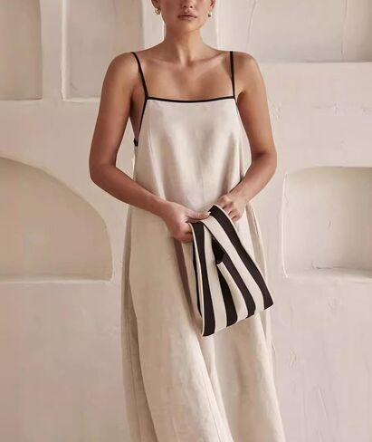 SOMTHRON Women's Summer Linen Maxi Dress Spaghetti Strap Sleeveless Backless Contrast Party Beach Dresses in Saudi Arabia