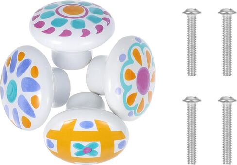 4 قطع من مقابض الأدراج الدائرية ذات الفتحة الواحدة من السيراميك الكرتوني، مجموعة مقابض سحب الأثاث اللطيفة باللون الوردي والأزرق والبرتقالي وتصميمات الشمس المنقوشة لأبواب خزانة الملابس والخزائن in Kuwait