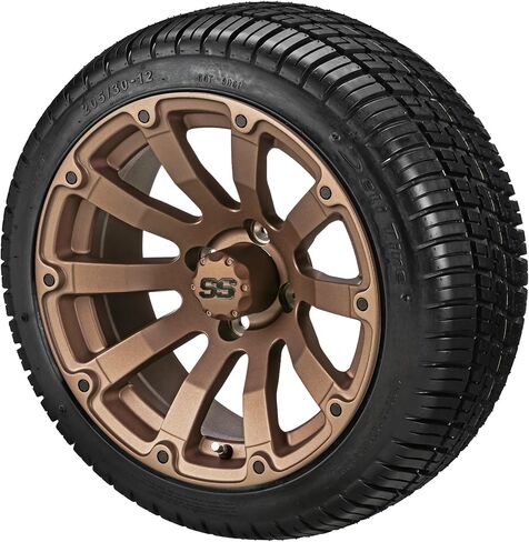 RM Cart 12" Beast Matte Bronze on a 215/35R12 Deli Radial Tire (Set of 4) | Golf Cart Tires and Wheels Combo with Standard Lug Nuts in Saudi Arabia