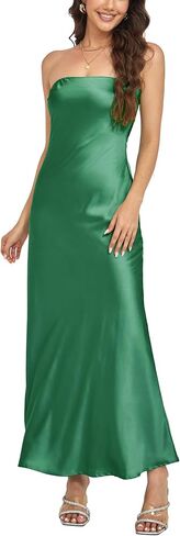 فستان طويل نسائي من Yulaviniee بدون حمالات من الساتان، فستان طويل أنيق لحفلات الزفاف الرسمية وحفلات الكوكتيل in Kuwait