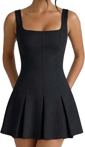 SHESEEWORLD Women's Sleeveless Square Neck Backless Fit and Flare Mini Dress A Line Ruffle Wedding Guest Dresses in Saudi Arabia