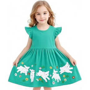 فساتين B&G-KID للفتيات الصغيرات من القطن بأكمام طويلة/قصيرة الأكمام لعيد الفصح للأطفال ملابس كاجوال مزينة بعمر 2-8 سنوات. in Kuwait