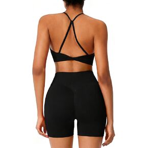 RXRXCOCO Women's 2 Piece Workout Sets Cute Seamless Twist Back Sports Bra High Waist Butt Lifting Shorts Gym Yoga Outfits in Saudi Arabia