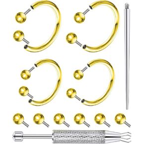 16G حلقات حاجز حدوة الحصان 8 مم 10 مم خيط داخلي مع أداة وممسك الكرة، لا تسبب الحساسية للأنف، الرخ، الغضروف، الحلزون، الشفاه - الذهب الفضي 316L مجوهرات ثقب الحاجز الفولاذي الجراحي in Kuwait