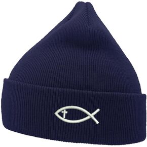 Beanies Hats Men Women Christian Fish with Cross Embroidered Unisex Daily Beanie Knit Hats for Winter in Kuwait