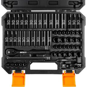 BOEN 1/4" Drive Impact Socket Set, 60-Piece Standard SAE (5/32"-9/16") & Metric (4-15mm), Cr-Mo Deep & Shallow Kit, Includes Ratchet Handle,E-torx sockets, Reducer, Extension Bar, Universal Joint in Saudi Arabia