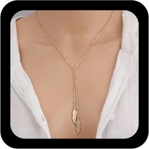 Vintage Long Feather Drop Y Necklace Gold Chain Tassel Y Lariat Necklace Long Feather Necklace Bird Feather Necklace Statement Choker Necklace for Women in Kuwait