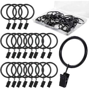 20 Pack Curtain Rings with Clips, Black Curtain Clip Rings Hooks Hangers for Hanging Drapery Drapes Bows, 1.5 Inch Interior Diameter Curtain Rod Rings in Kuwait