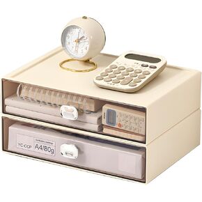 أدراج مكتب واسعة، منظم سطح المكتب قابل للتكديس، صندوق تخزين بلاستيكي للمكتب والمدرسة واللوازم المنزلية (1 درج متوسط ​​و2 صغير، كريمي) in Kuwait