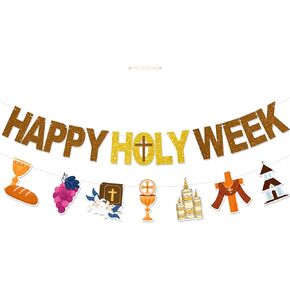 لافتة Happy Holy Week - لا توجد زخارف للأسبوع المقدس DIY من أجل لوازم حفلات الصوم الكبير لديكور عيد الفصح الكاثوليكي in Kuwait