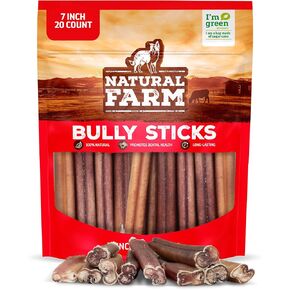 Natural Farm Odor-Free Bully Sticks, 7-Inch Long, 20 Count Bag, 100% Beef Pizzle Chew Treats for Medium & Large Dogs Dogs in Kuwait