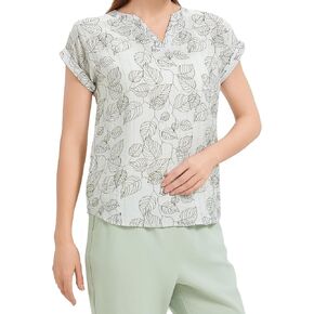 قمصان KYAL النسائية الأنيقة المطبوعة بالورود لفصل الصيف، بلوزات العمل الكاجوال، برقبة على شكل حرف V، قمصان بأكمام قصيرة in Kuwait