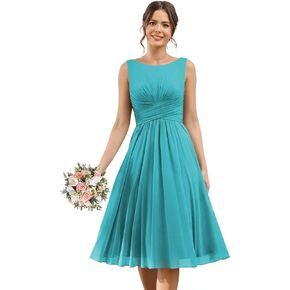 فستان وصيفة الشرف قصير من الشيفون مع جيوب Ruched وخط فساتين حفلات الكوكتيل الرسمية ZU131 in Kuwait