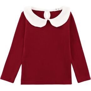 Girls Peter Pan Collar Shirt Soft Cotton Toddler Long Sleeve Blouse Top in Kuwait