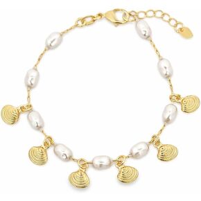 Gold Tone Stainless Steel Paperclip Link Bracelet with Freshwater Pearl and Sea Shell Charms in Kuwait