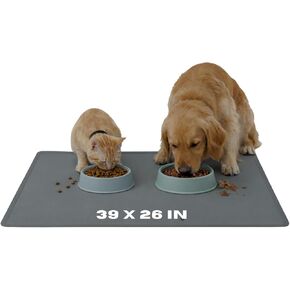 Skywin-Pet Food Mat - 24" x 24", Pet Tray for Food and Water, Dog Food Mats, Silicone Dog Mat, Non Slip Cat Food Mat, Dog Bowl Mat Waterproof, Pet Supplies (Dark Grey) in Kuwait