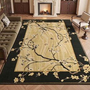 4x6 Area Rug for Living Room, Oriental Floral Birds Washable Rugs for Bedroom, Soft Low Pile Non Slip Carpet for Dining Room Kids Room Nursery Office Home Decor, Purple in Saudi Arabia