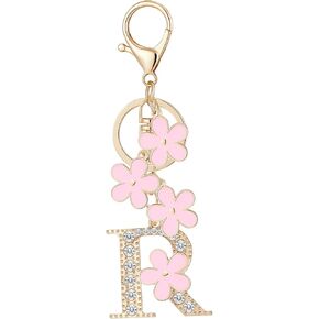 سلسلة مفاتيح ذهبية بالحرف الأولي للفتيات والنساء حقيبة زهور وردية ساحرة وحقيبة يد لطيفة وحلقة مفاتيح in Kuwait