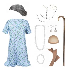 100 Days of School Outfit Old Lady Costume Halloween Granny Dress Wig Accessories in Saudi Arabia
