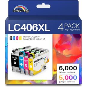 خراطيش حبر LC406XL عالية الإنتاجية لخراطيش حبر Brother LC406 تستخدم LC406XL LC 406-XL مع طابعة Brother MFC-J4335DW MFC-J5855DW MFC-J5855DW MFC-J6955DW (4 عبوات BK/C/M/Y) in Kuwait