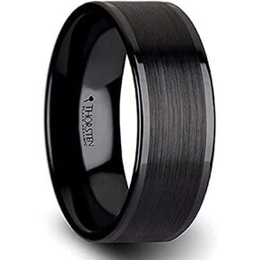 Octavius Flat Black Ceramic Ring with Brushed Center & Polished Edges by Thorsten Jewelry - 8mm in Kuwait