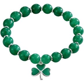 St. Patrick's Day Bracelet for Women Adjustable Clover Charm Beaded Bracelet with Irish Green Shamrock Pendant,Includes gift box& Greeting Card, St Patricks Day Jewelry Party Accessory in Kuwait