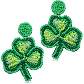 St.Patrick's Day Beaded Earrings for Women Green Lucky Leaf Top Hat Drop Dangle Earrings Funky Irish Holiday Festive Jewelry Gift in Kuwait