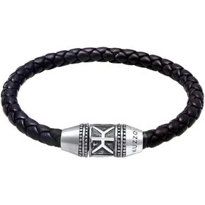 kuzzoi Men Bracelet leather braided black trend with clasp made of 925 sterling silver, length 7.48 inch - 9.05 inch, width 0.51 inch, 0.99 oz in Kuwait
