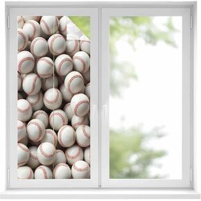 فيلم نافذة الخصوصية متجمد، فيلم نافذة غير لاصق ثابت للبيسبول، أغطية نوافذ غير شفافة رياضية باللون الأبيض والأحمر للنوافذ الصغيرة، المنزل، 17.7 × 39.3 بوصة in Kuwait