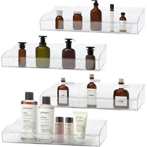 2PCS Acrylic Shelves for Wall Clear Floating Shelf Adhesive or Screws of Installation Bathroom Shelf Organizer Wall Storage Display for Bedroom Living Room Kitchen in Kuwait