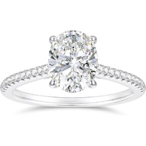 14K White Gold 2 Carat Oval Cut Moissanite Engagement Ring 4-Prong Oval Cut Hidden Halo Moissanite Rings 14K White Gold Ring for Women in Kuwait