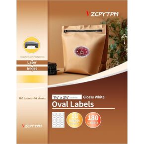 ملصقات بيضاوية فارغة قابلة للطباعة، أبيض لامع، 1.5 بوصة × 2.5 بوصة، إجمالي 180 درجة، مثالية للتخصيص والطباعة باستخدام طابعات نفث الحبر والليزر، وملصقات للعناوين والشحن والتنظيم in Kuwait