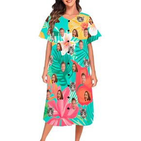 Custom Funny Moo Moos for Women Face Pajamas Personalized Customized Short Sleeve Nightgown Button Down Night Shirt in Saudi Arabia